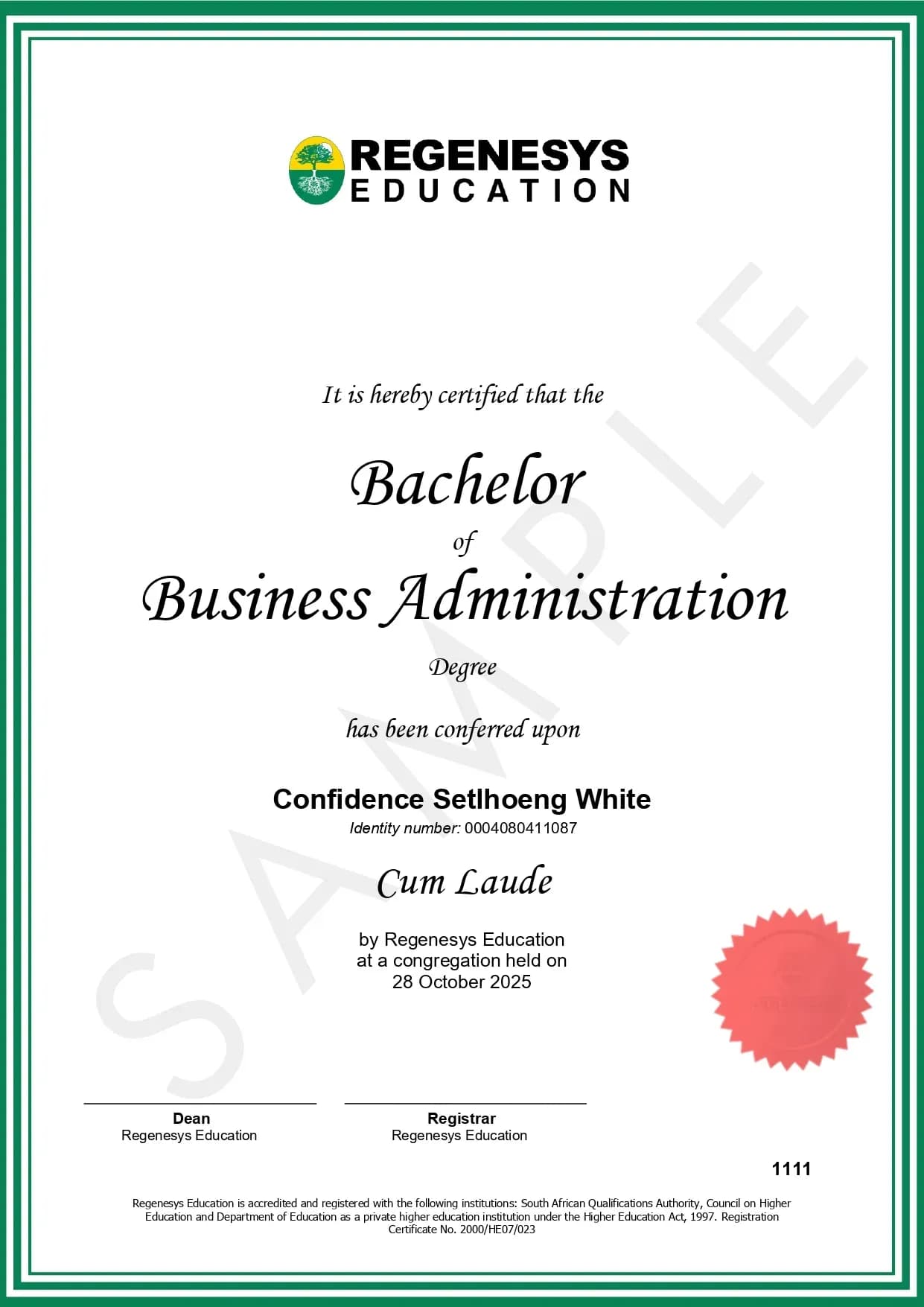 BBA Degree Certificates