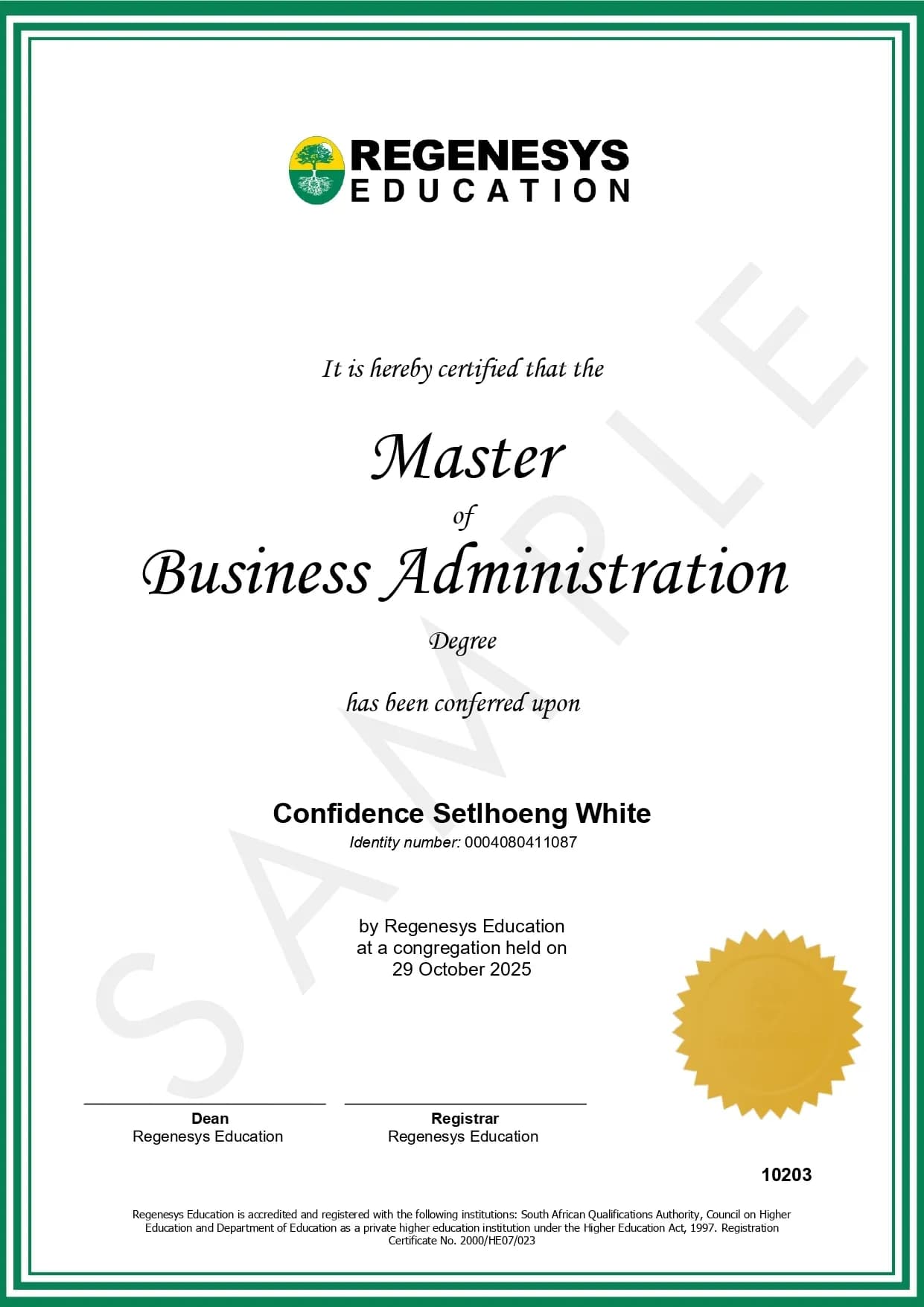 MBA Degree Certificates