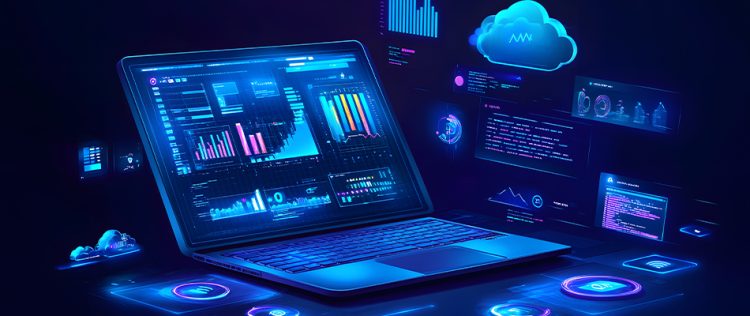 Data analytics dashboard on a laptop, representing a beginner-friendly data science course with AI.