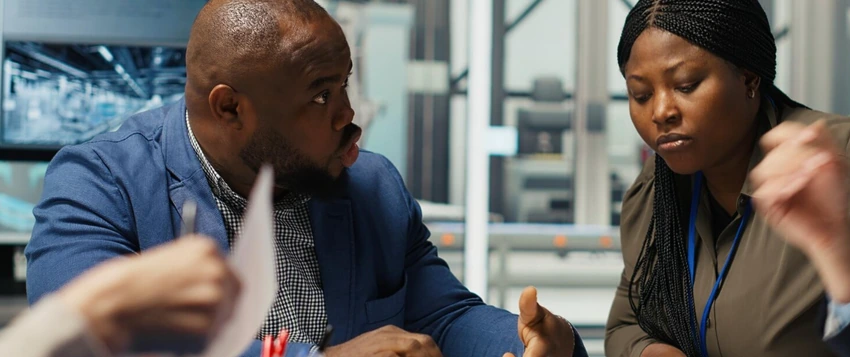 frican business professionals discussing responsible leadership and strategy