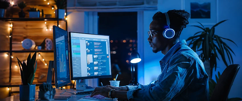 Interactive designer working on programming and digital interface design