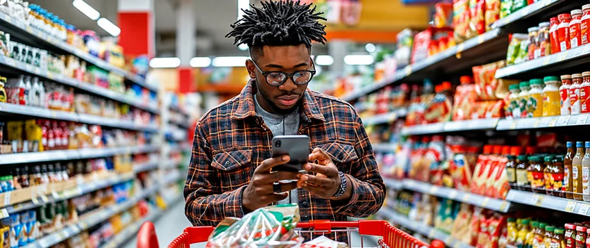 Black Friday South Africa shopper comparing prices in a supermarket
