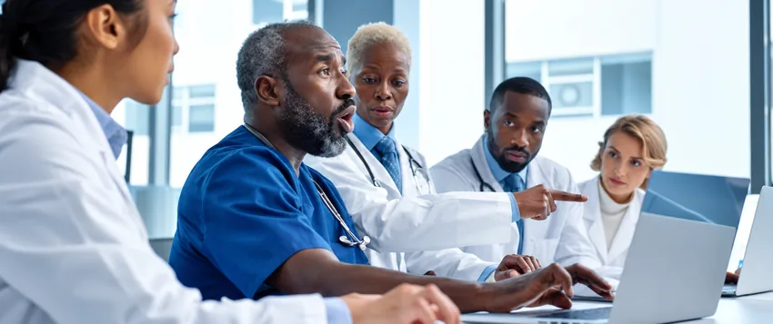 African healthcare professionals discussing leadership, strategy and the future of healthcare systems